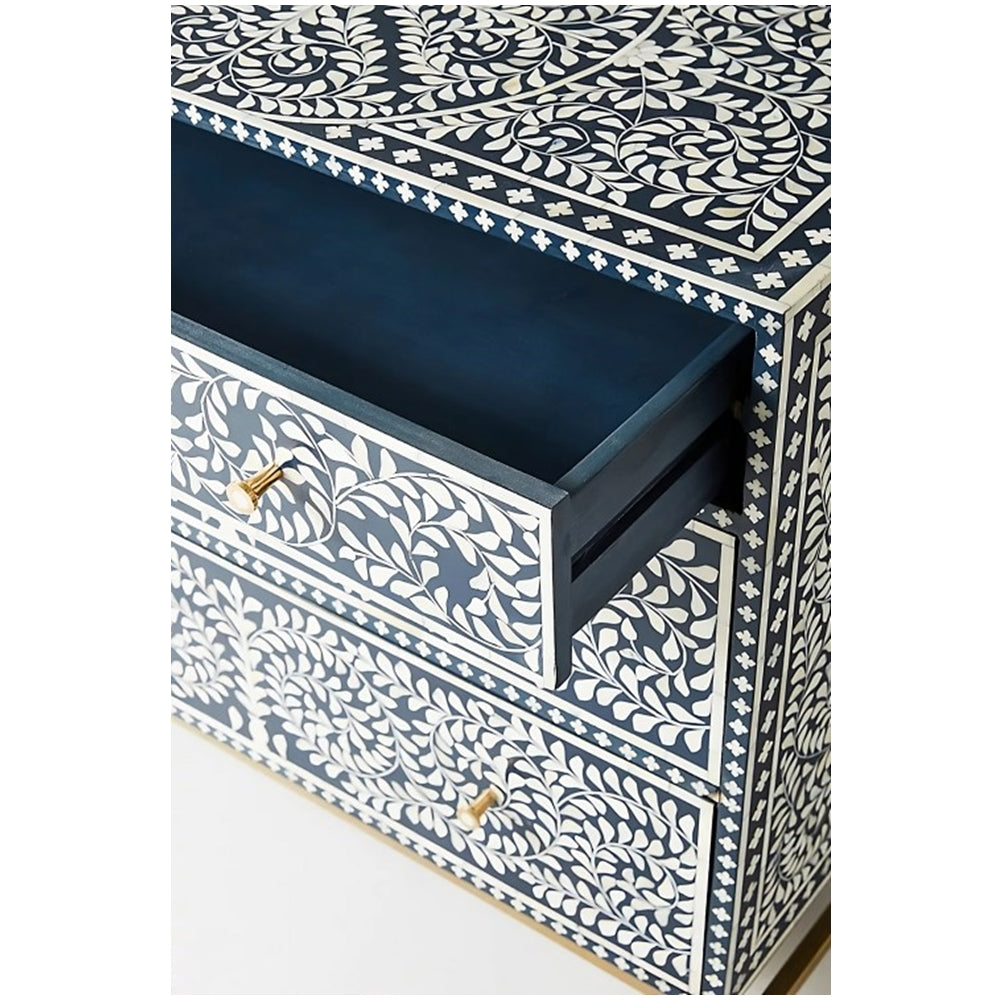 Handmade Bone Inlay Foliage Spiral 3 Drawer Dresser