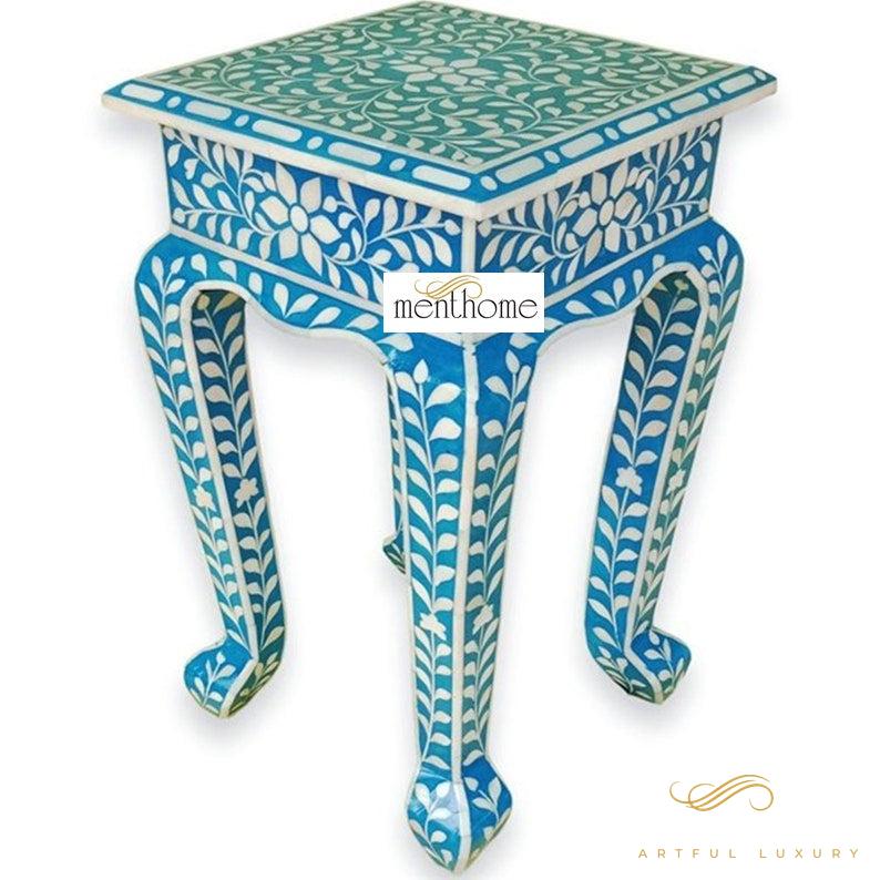 Floral Pattern Side table Furniture Handmade Wooden Inlay Stool | Luxury Handmade Side Table
