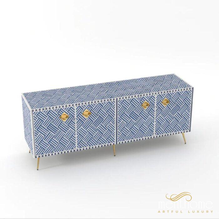 Geometric-Bone Inlay -Rectangular- Tv Cabinet | Luxury Handmade TV Cabinet