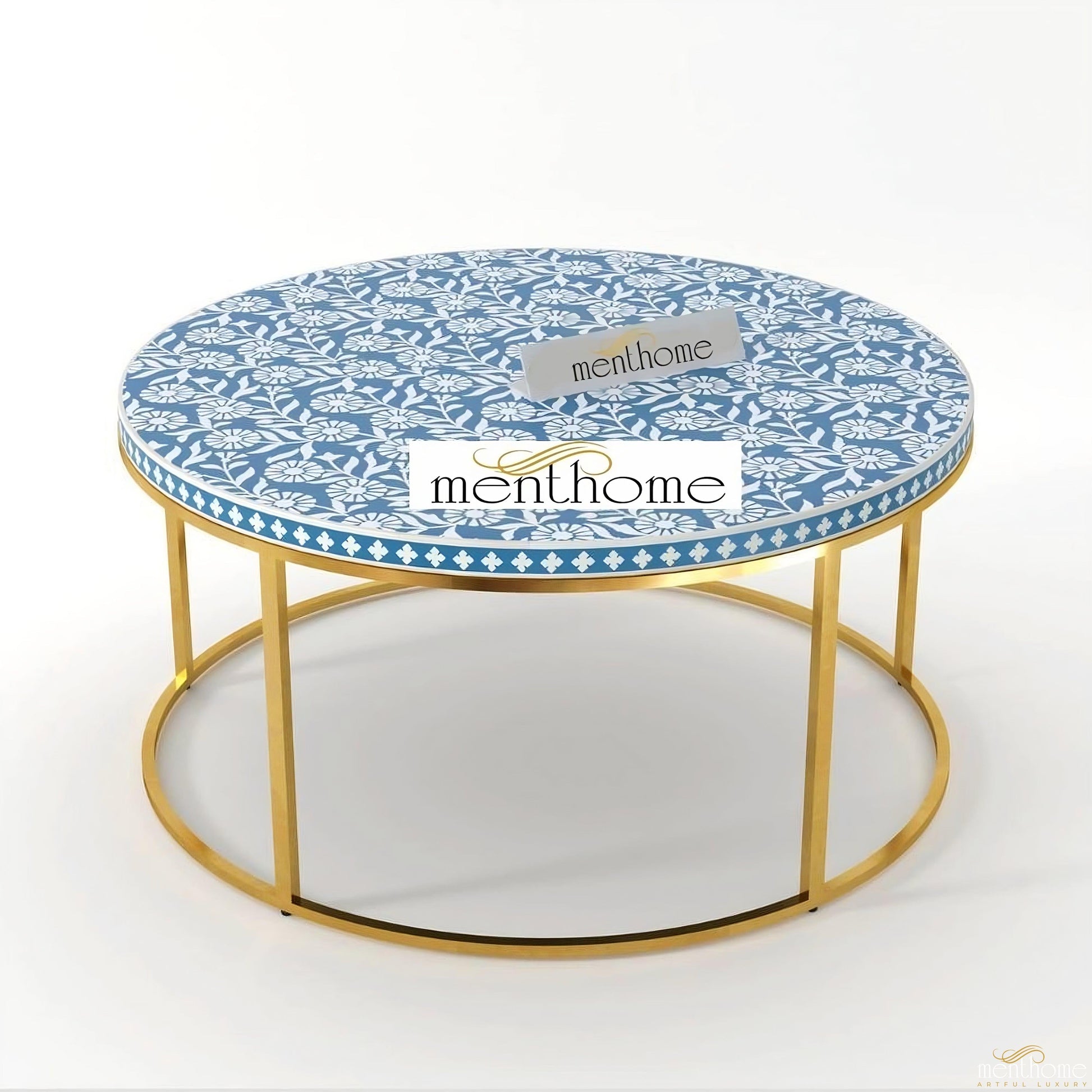 Bone Inlay Round Coffee Table - Sunflower | Luxury Handmade Coffee Table