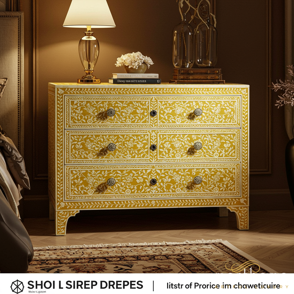 Handcrafted Yellow Bone Inlay Chest of Drawers | Luxury Handmade Dresser
