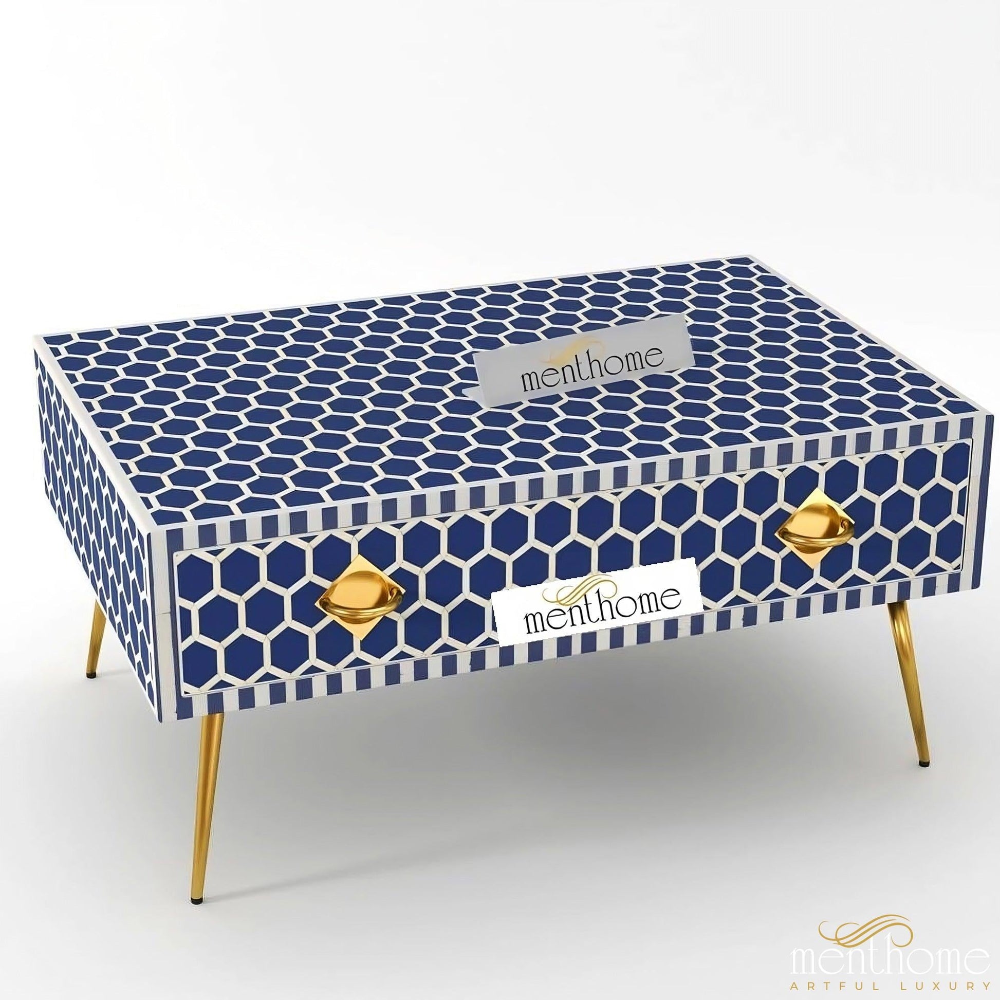 Bone Inlay Wooden Honeycomb Coffee Table | Luxury Handmade Coffee Table