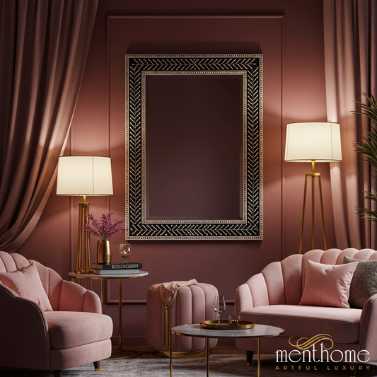 Elegant Black and Gold Framed Wall Mirror | Luxury Handmade Mirror