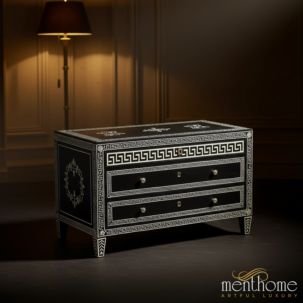 Black and White Inlay Decorative Chest of Drawers | Luxury Handmade Chest of Drawer