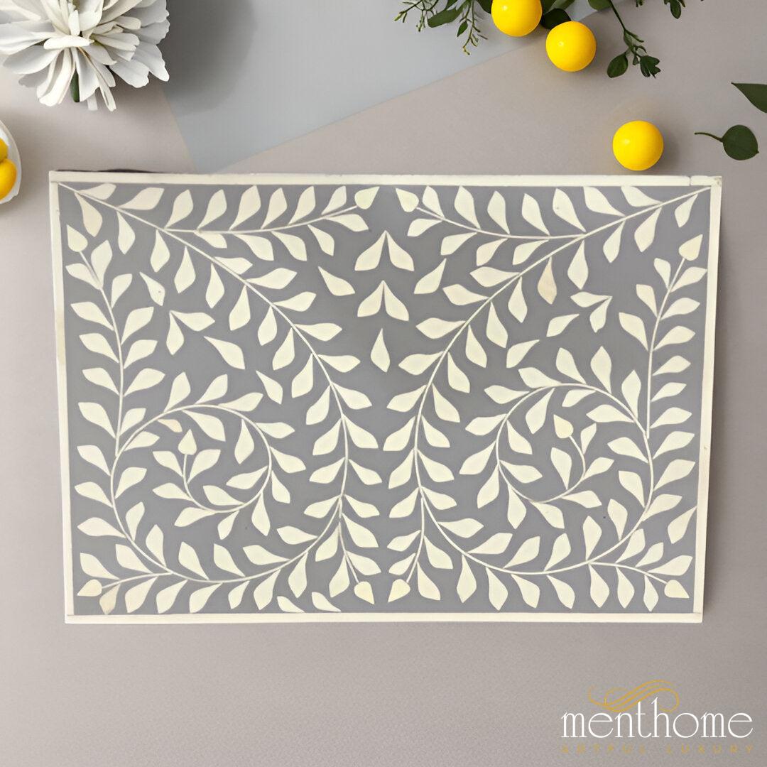 Leaf Design Light Grey and White Resin Bedside Table | Luxury Handmade Bedside Table