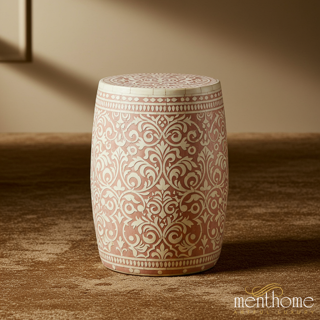 Decorative Ceramic Garden Stool with Ornate Pattern | Luxury Handmade Stool