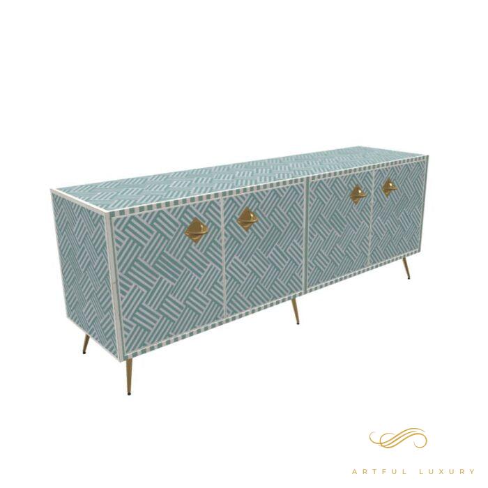 Geometric-Bone Inlay -Rectangular- Tv Cabinet | Luxury Handmade TV Cabinet