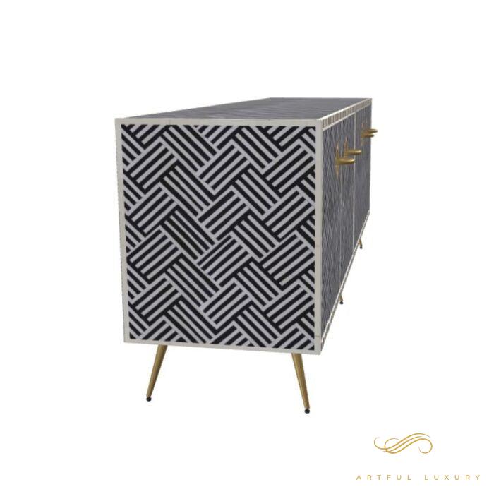 Geometric-Bone Inlay -Rectangular- Tv Cabinet | Luxury Handmade TV Cabinet