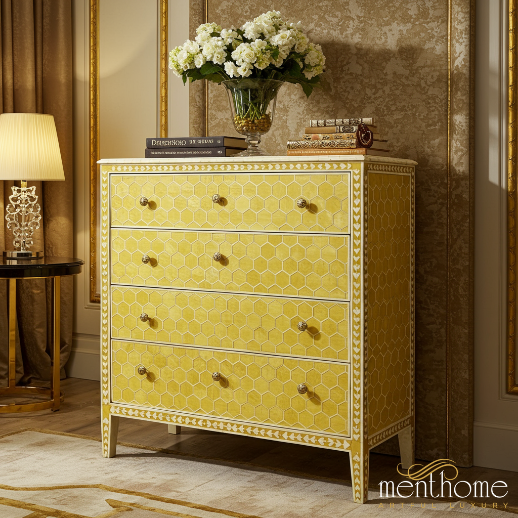 Yellow Bone Inlay Chest of Drawers | Luxury Handmade Dresser - M(60"Wx18"Dx30"H) / Bone Inlay Yellow Bone Inlay Chest of Drawers | Luxury Handmade Dresser - M(60"Wx18"Dx30"H) / Bone Inlay