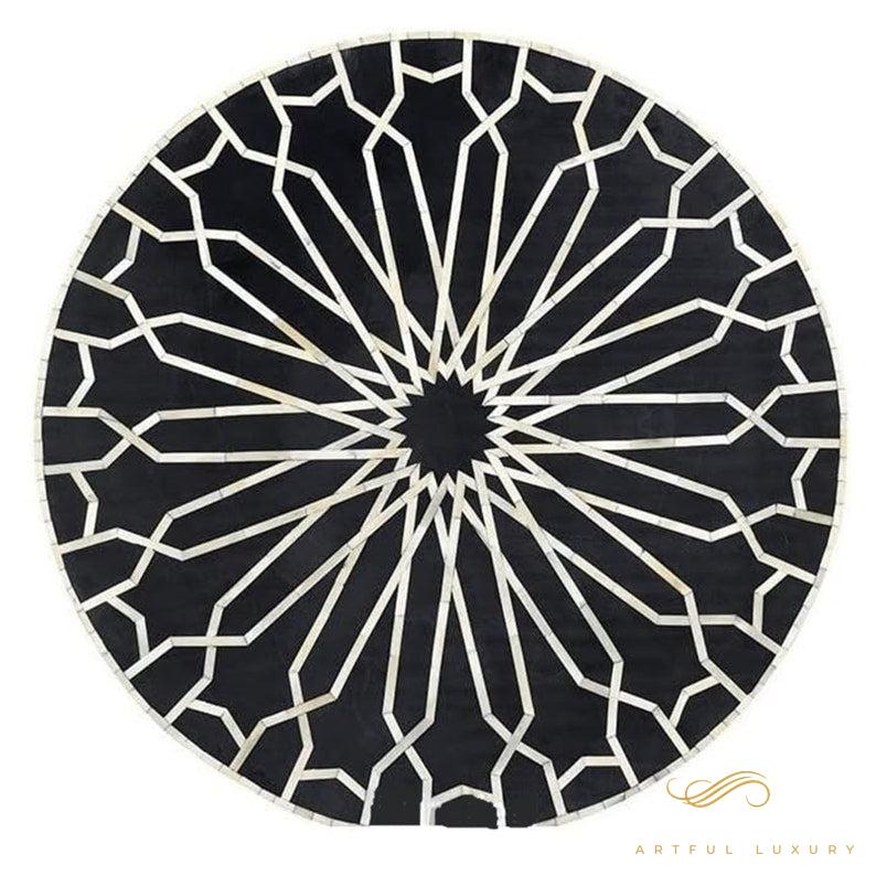 Black Coffee Table Round Bone Inlay | Luxury Handmade Coffee Table