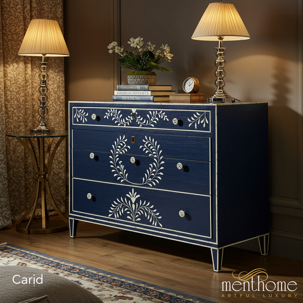 Elegant Blue Hand-Painted Floral Dresser | Luxury Handmade Dresser
