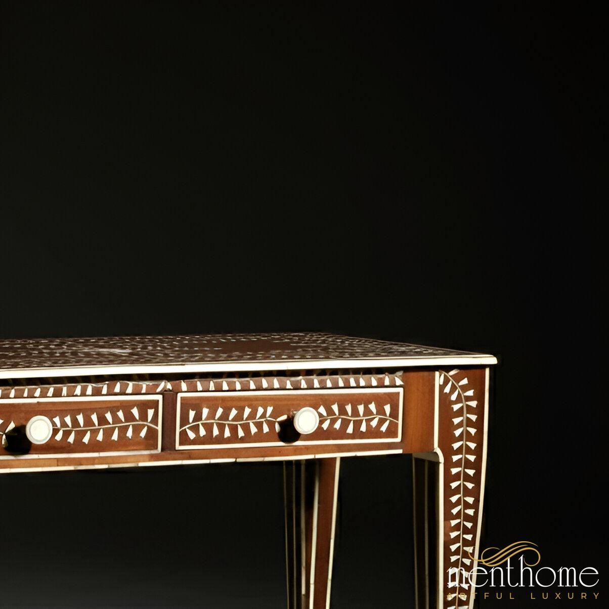 Bone Inlay Red Color Desk | Elegant Handcrafted Design | Ideal for Home Offices or Study Rooms | Luxury Handmade Desk