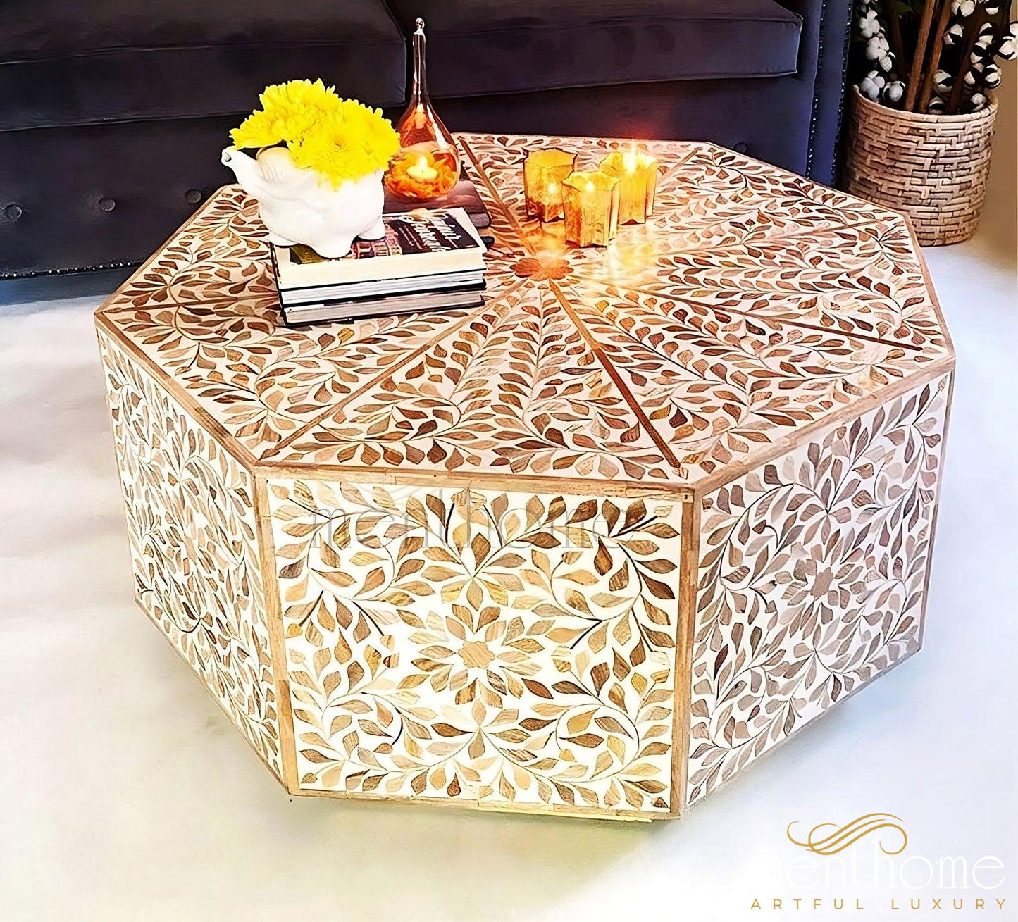 Teak Coffee Table wooden Floral Design | Luxury Handmade Coffee Table
