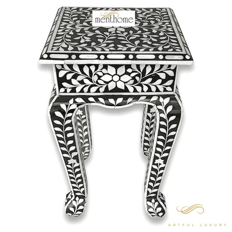 Floral Pattern Side table Furniture Handmade Wooden Inlay Stool | Luxury Handmade Side Table