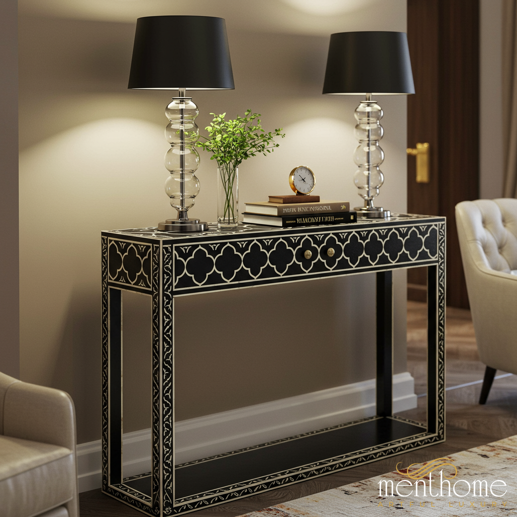 Elegant Black and Gold Console Table | Luxury Handmade Console