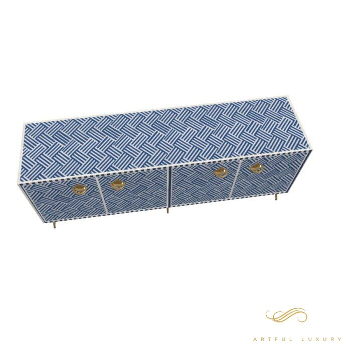 Geometric-Bone Inlay -Rectangular- Tv Cabinet | Luxury Handmade TV Cabinet