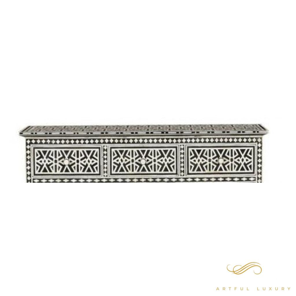 Handmade Bone inlay 7 Drawer dresser Black and White | Luxury Handmade Dresser