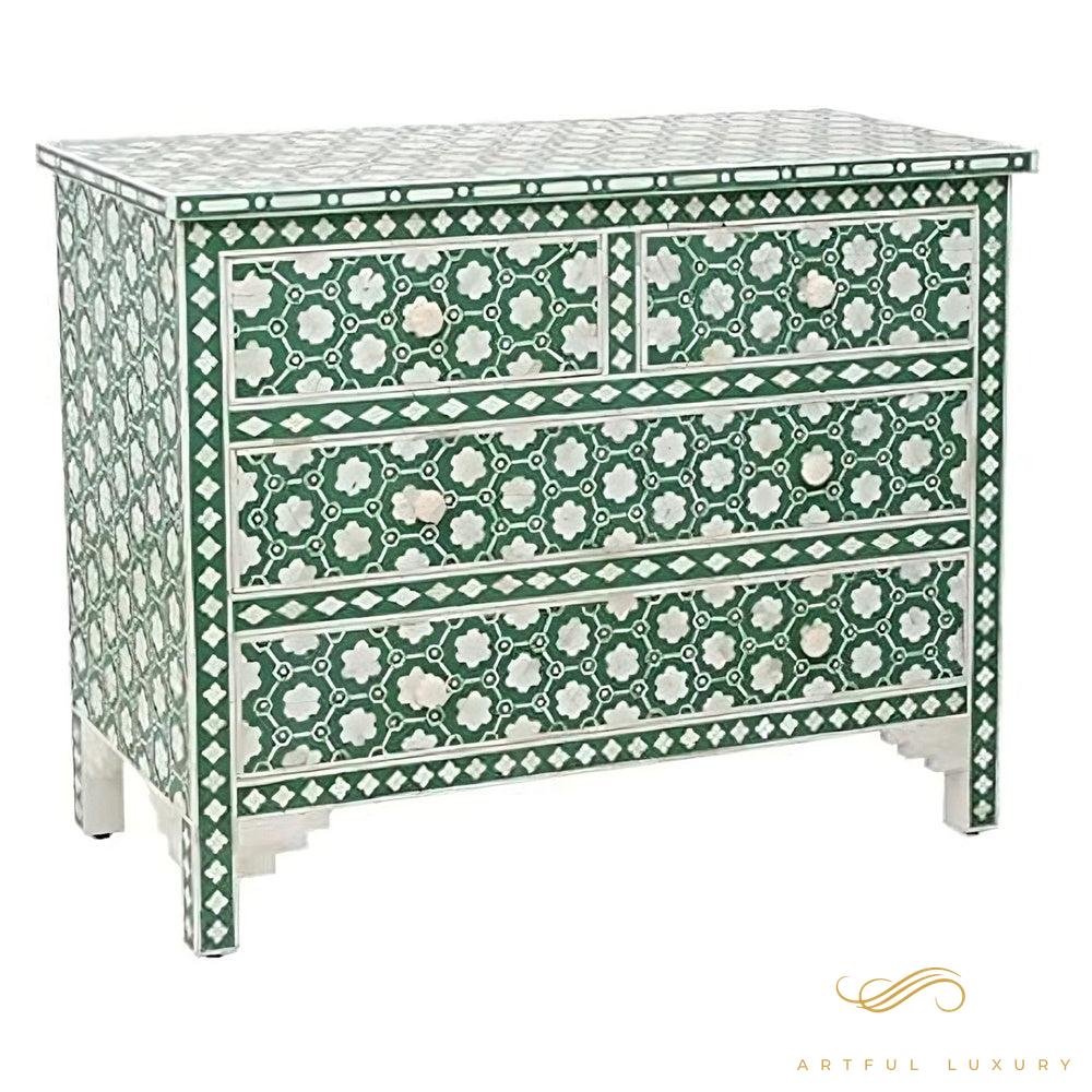 Indigo Blue Floral Design dresser | Luxury Handmade Dresser