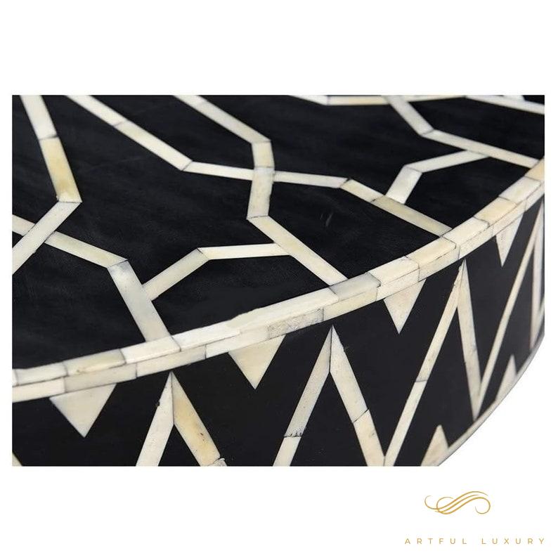 Black Coffee Table Round Bone Inlay | Luxury Handmade Coffee Table