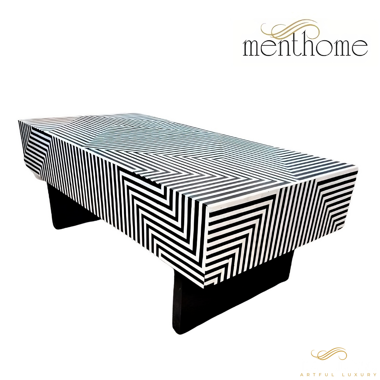 Bone Inlay Stripe Design Coffee Table | Luxury Handmade Coffee Table