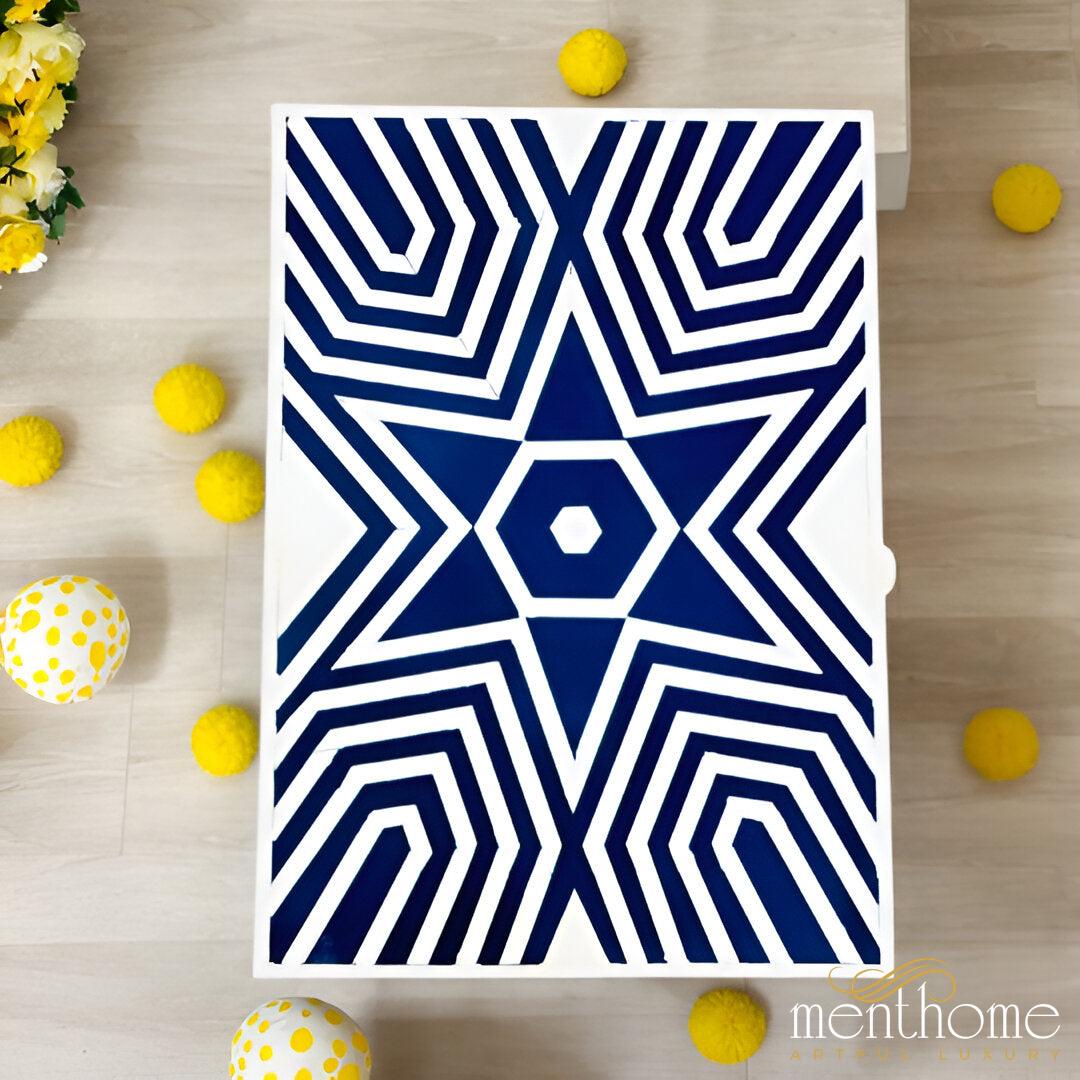 Star Design Blue and White 3 Drawer Resin Bedside Table | Luxury Handmade Bedside Table