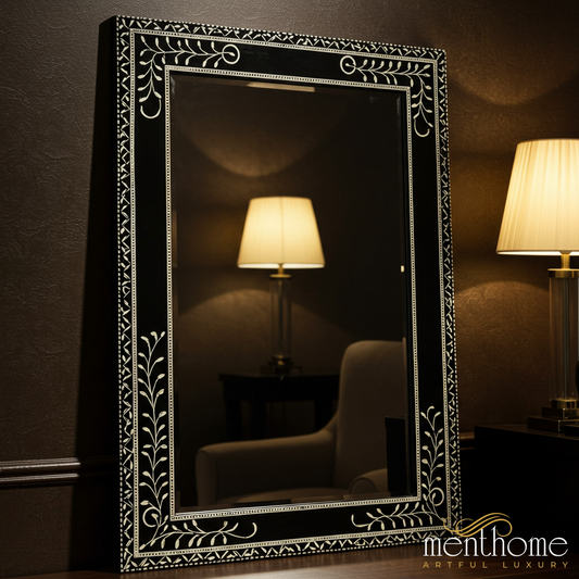 Elegant Black and White Decorative Wall Mirror | Luxury Handmade Mirror