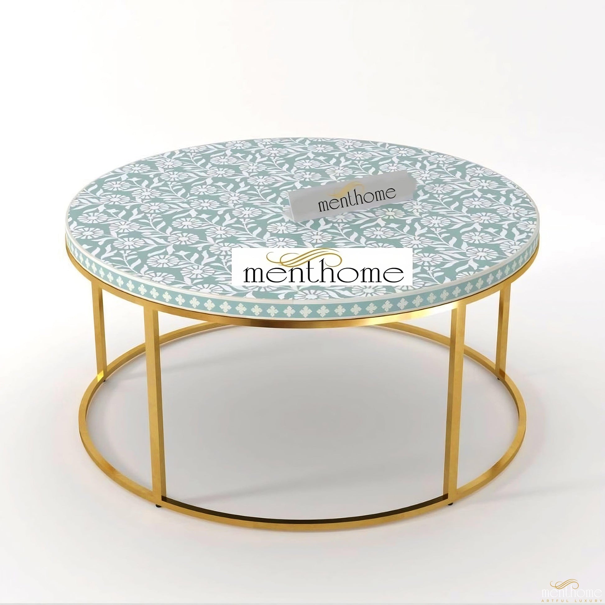 Bone Inlay Round Coffee Table - Sunflower | Luxury Handmade Coffee Table