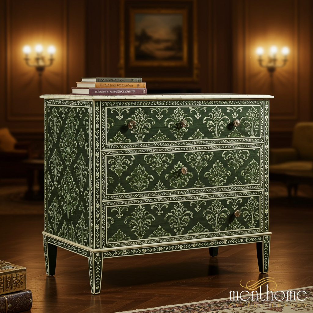 Hand-Painted Green Floral Chest of Drawers | Luxury Handmade Chest of Drawer