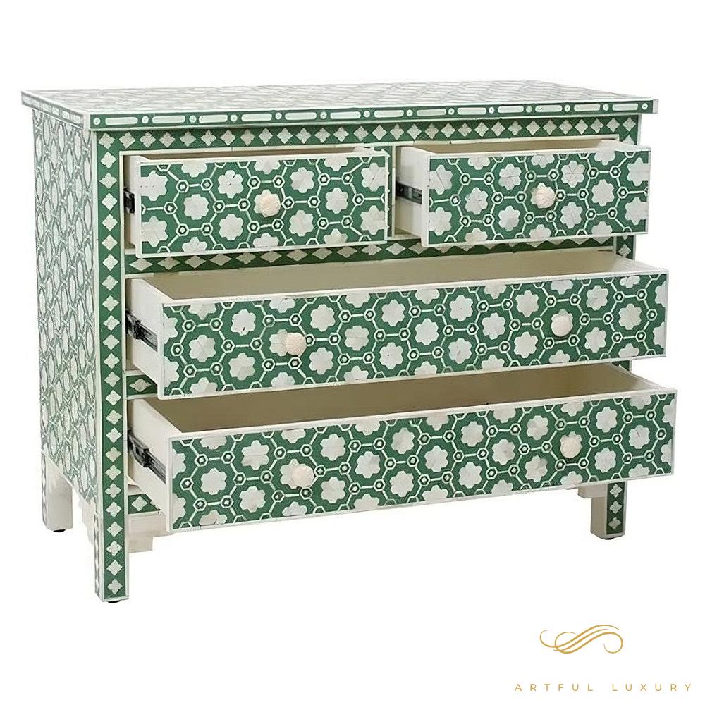 Indigo Blue Floral Design dresser | Luxury Handmade Dresser