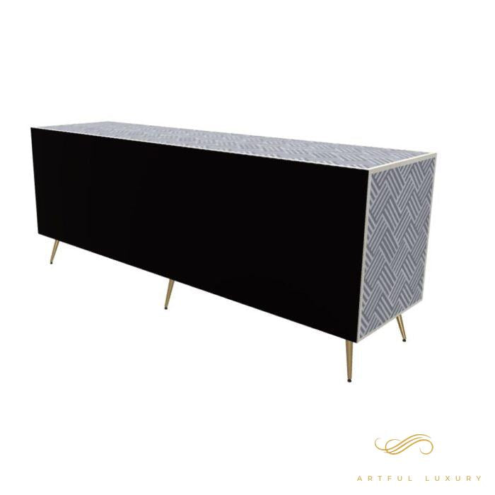 Geometric-Bone Inlay -Rectangular- Tv Cabinet | Luxury Handmade TV Cabinet