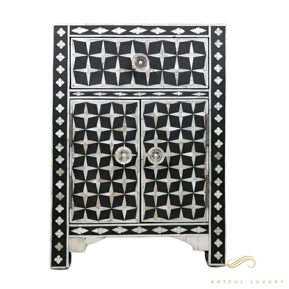Bone Inlay Bedside Table Modern Design Bedside Handmade Bone Inlay Wooden Modern Floral Pattern Side table Furniture Handmade Wooden Table | Luxury Handmade Bedside Table
