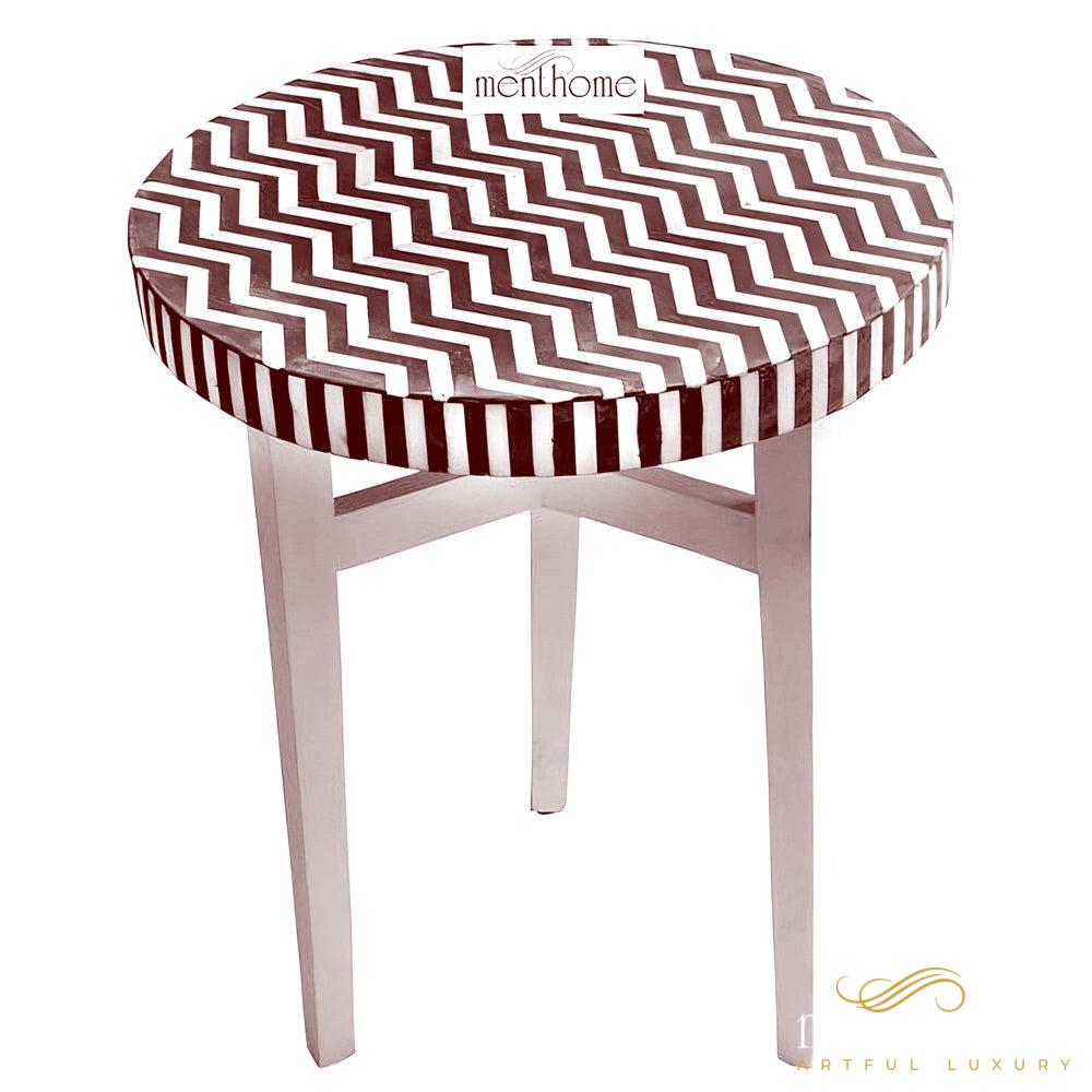 Modern Side Table Bone Wooden Modern Floral Pattern Stool | Luxury Handmade Side Table