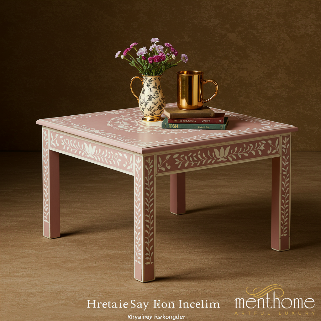 Hand-Painted Floral Square Coffee Table | Luxury Handmade Coffee Table