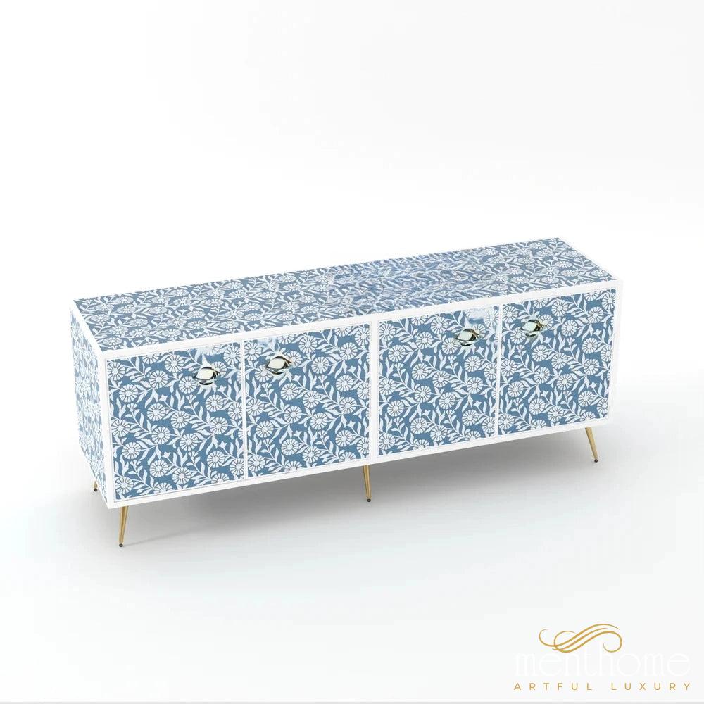Sunflower-Bone Inlay -Rectangular-Tv Cabinet | Luxury Handmade TV Cabinet