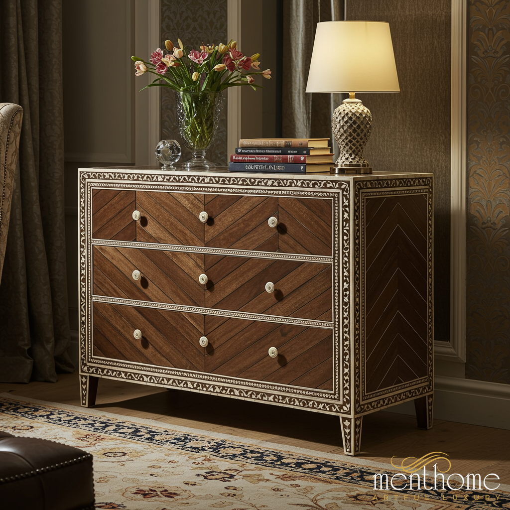Elegant Wooden Chest of Drawers with Inlay Design | Luxury Handmade Dr Menthome USA Elegant Wooden Chest of Drawers with Inlay Design | Luxury Handmade Dr Menthome USA