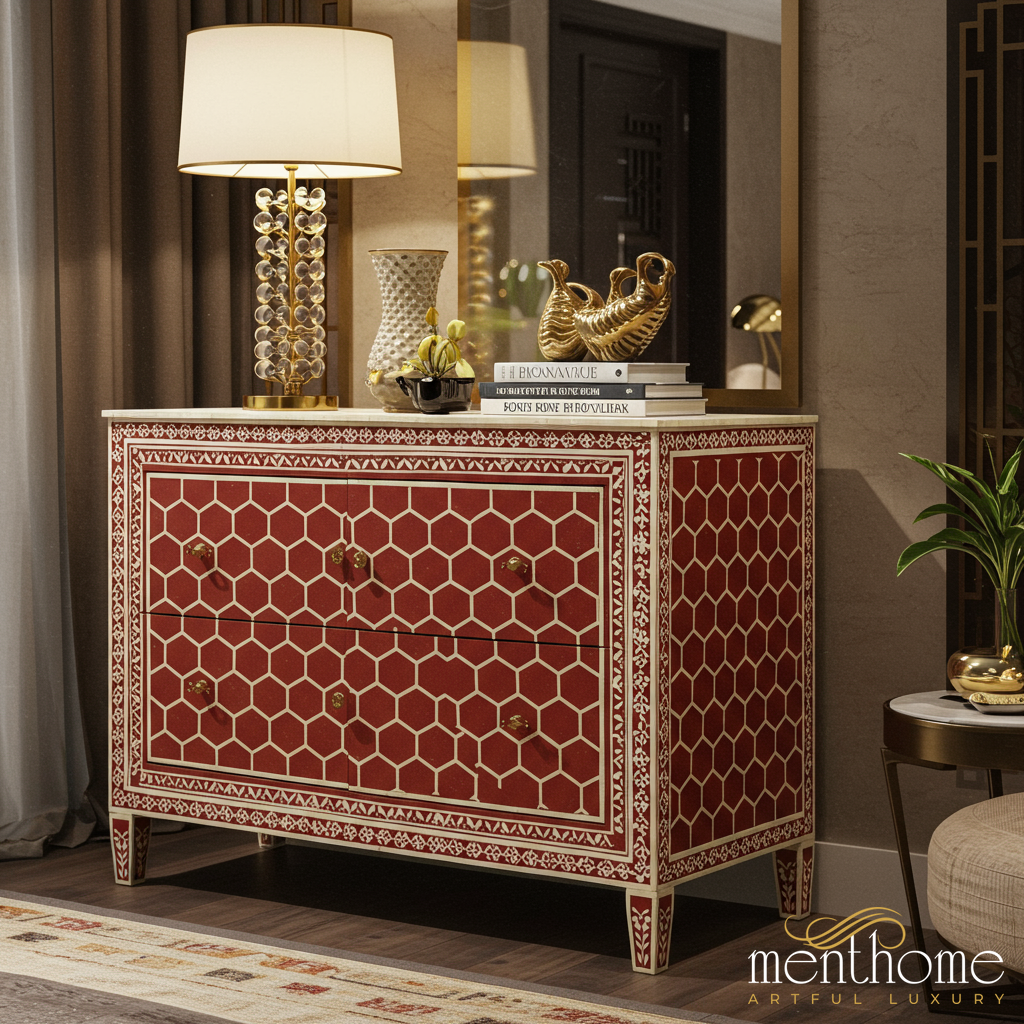 Red And Gold Geometric Pattern Wooden Dresser geometric d Menthome USA Red And Gold Geometric Pattern Wooden Dresser geometric d Menthome USA