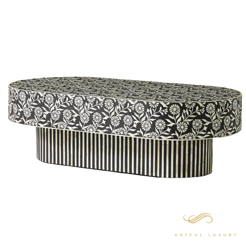 Bone Inlay Oval Coffee Table Wooden Pattern Furniture | Luxury Handmade Coffee Table