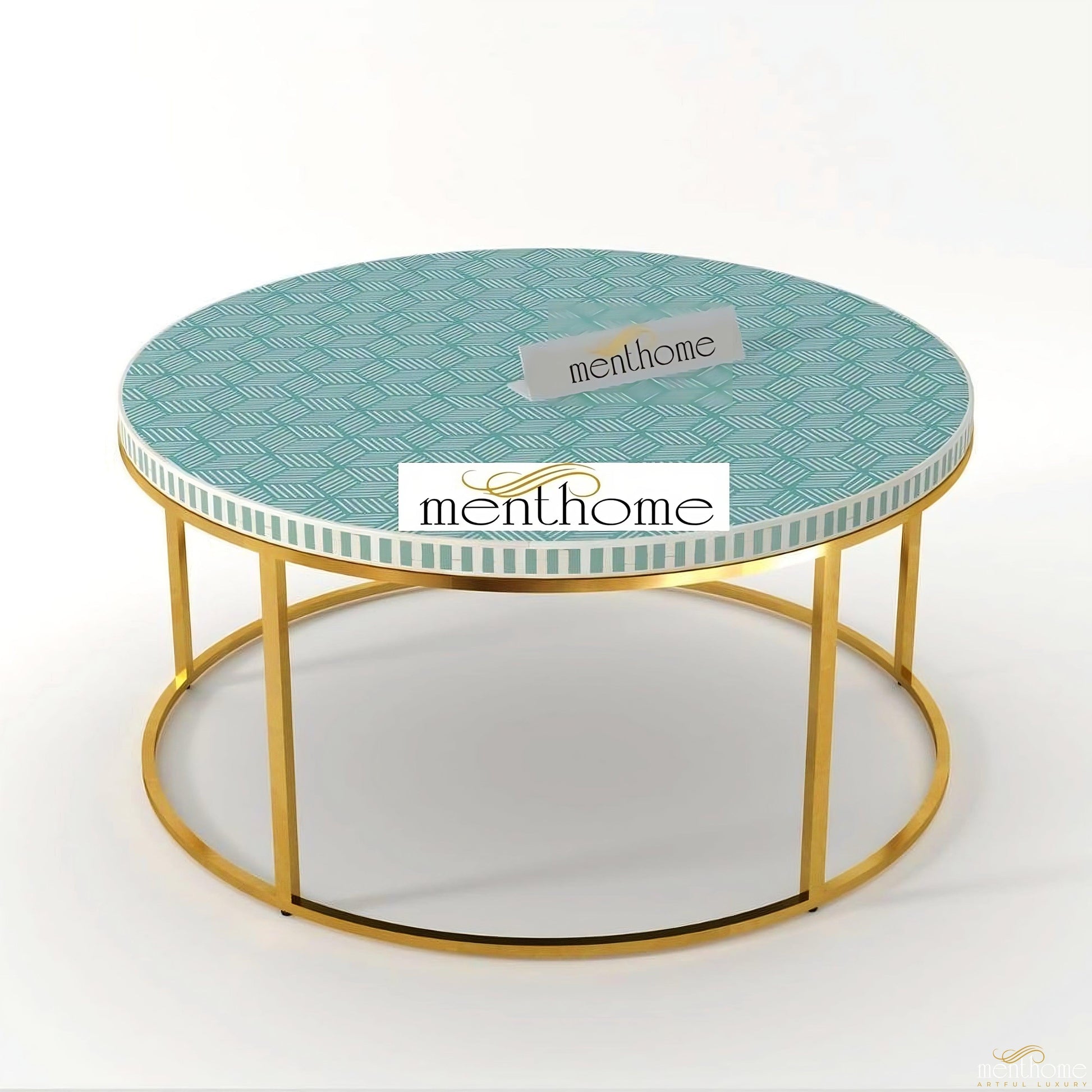 Bone Inlay Round Optical Coffee Table | Luxury Handmade Coffee Table