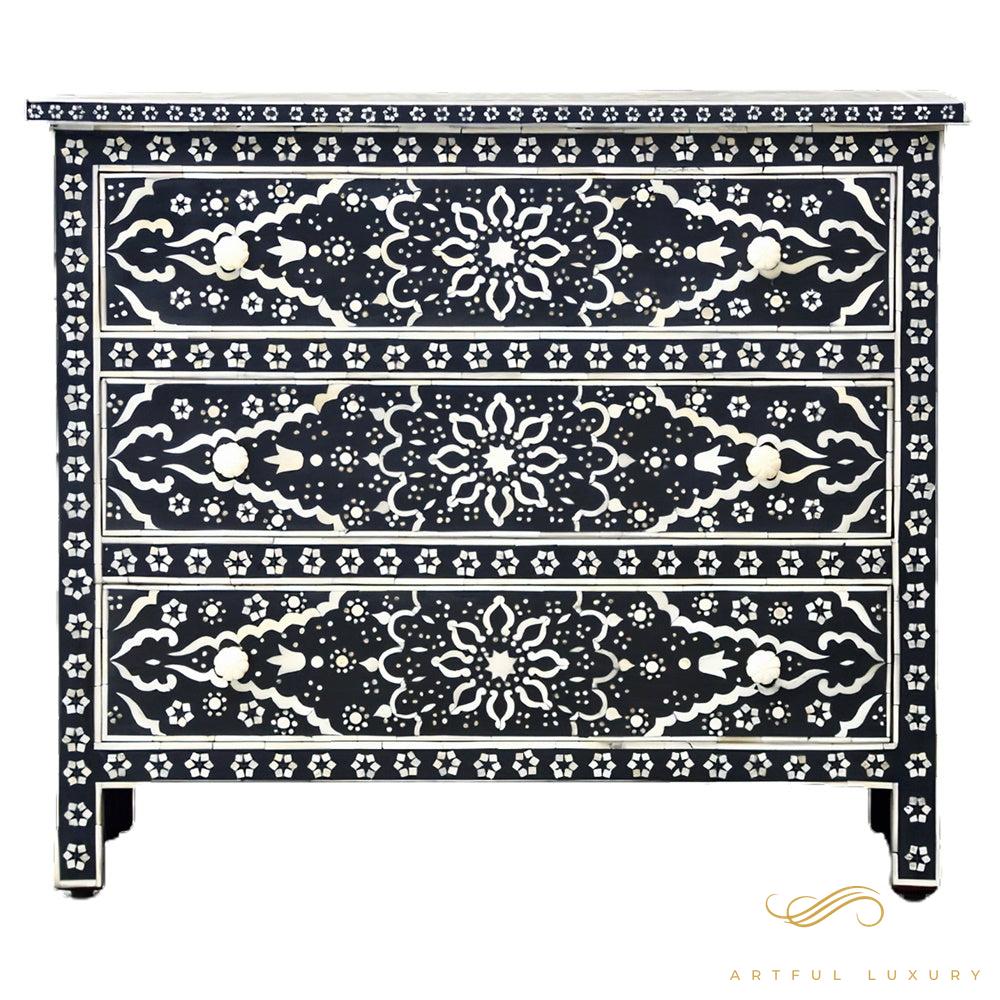 Bone Inlay Dresser( 42W X 30H X 18) Black Color | Luxury Handmade Dresser