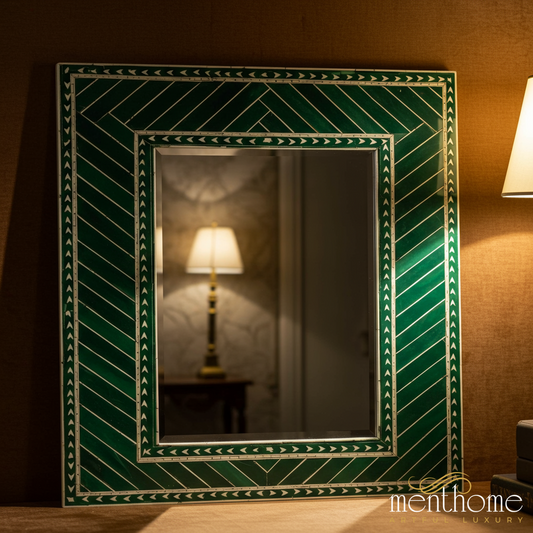 Decorative Green Geometric Wall Mirror | Luxury Handmade Mirror