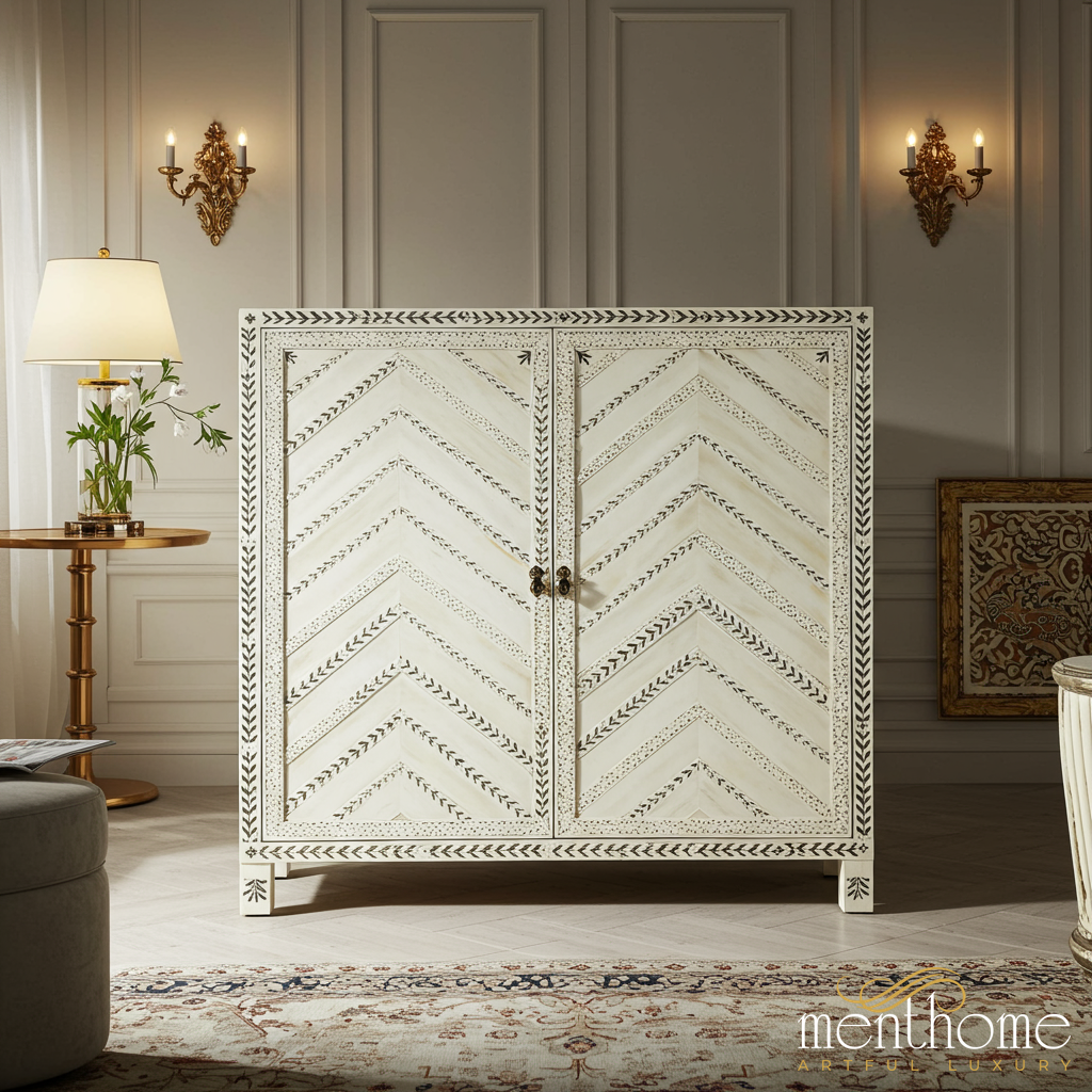 Decorative Handcrafted Bone Inlay Cabinet | Luxury Handmade Cabinet