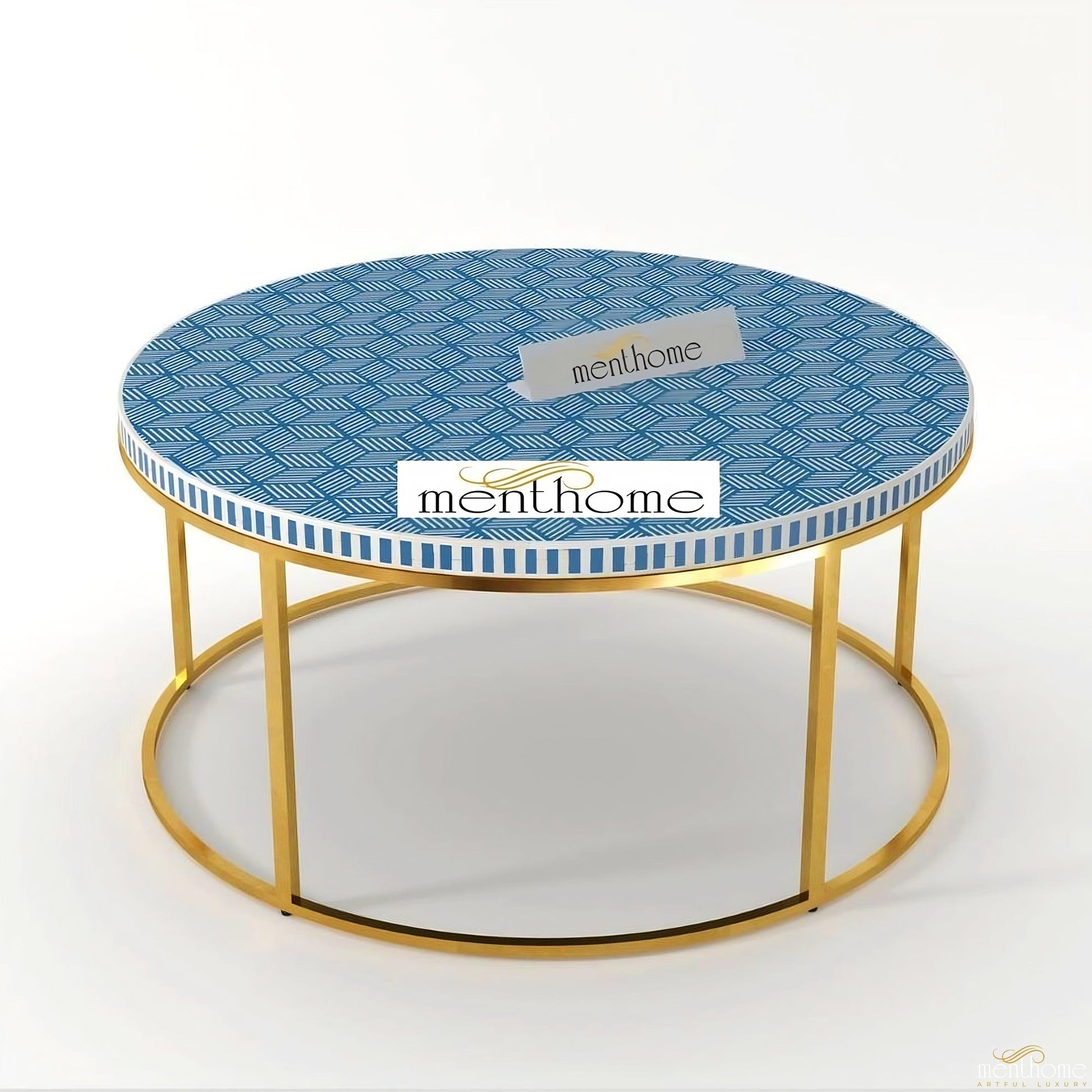 Bone Inlay Round Optical Coffee Table | Luxury Handmade Coffee Table