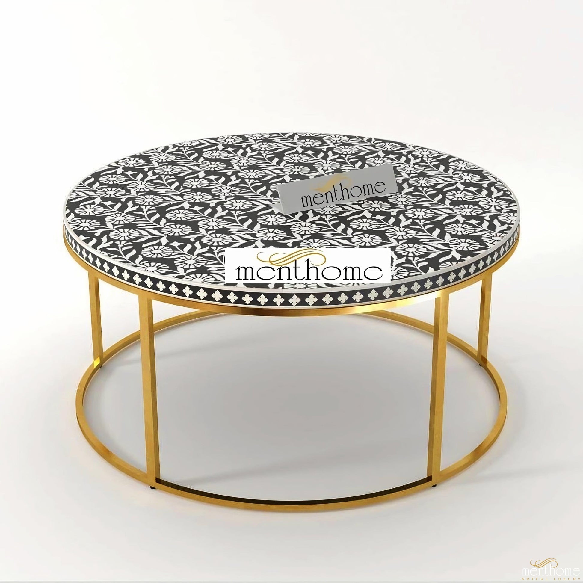 Bone Inlay Round Coffee Table - Sunflower | Luxury Handmade Coffee Table