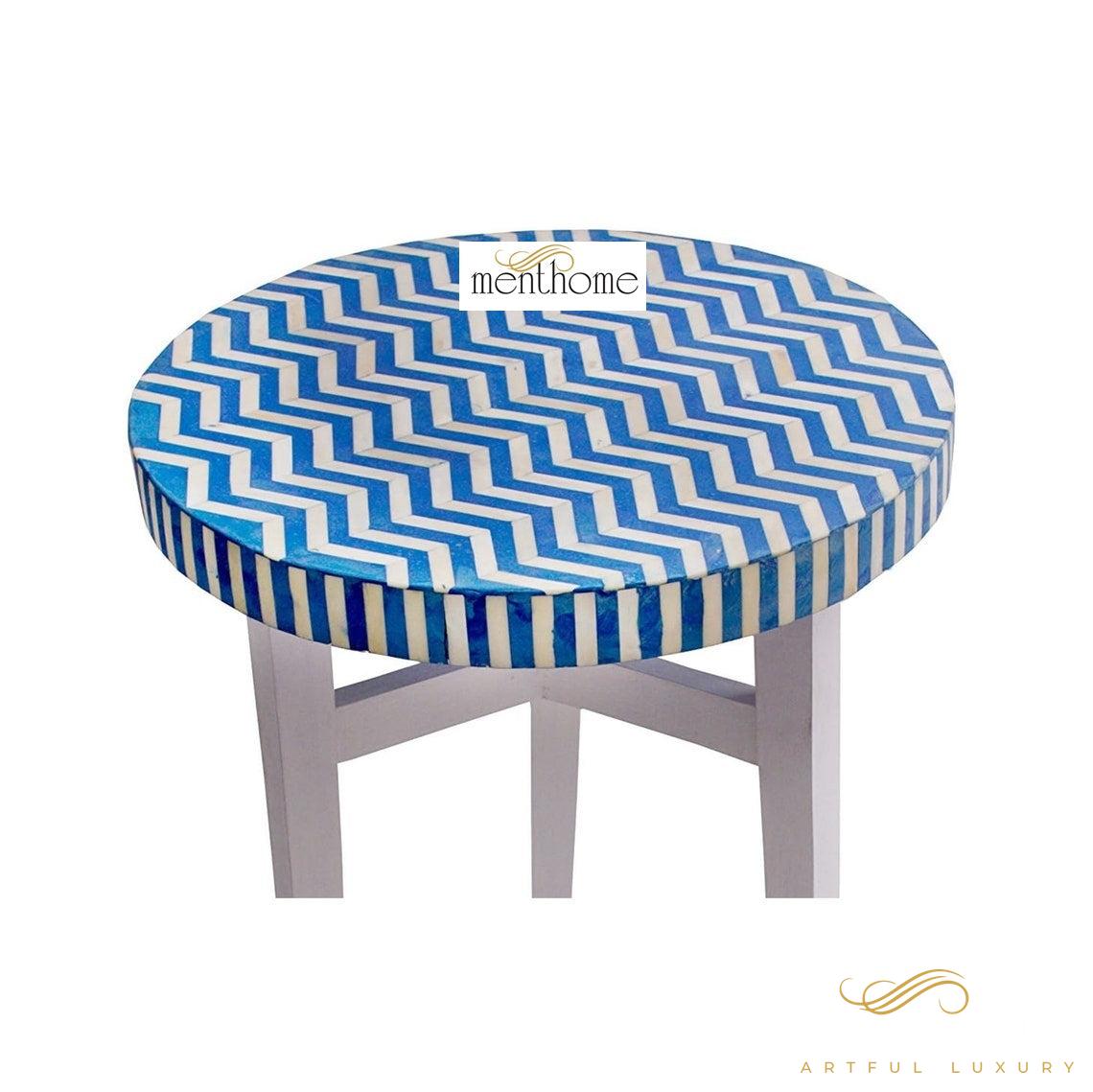 Modern Side Table Bone Wooden Modern Floral Pattern Stool | Luxury Handmade Side Table