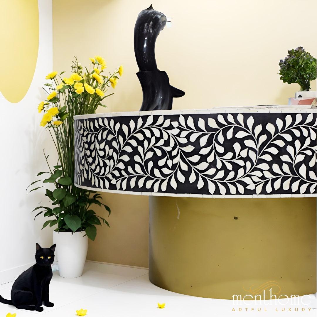 Floral Coffee Table Bone Inlay with Brass Leg | Luxury Handmade Coffee Table