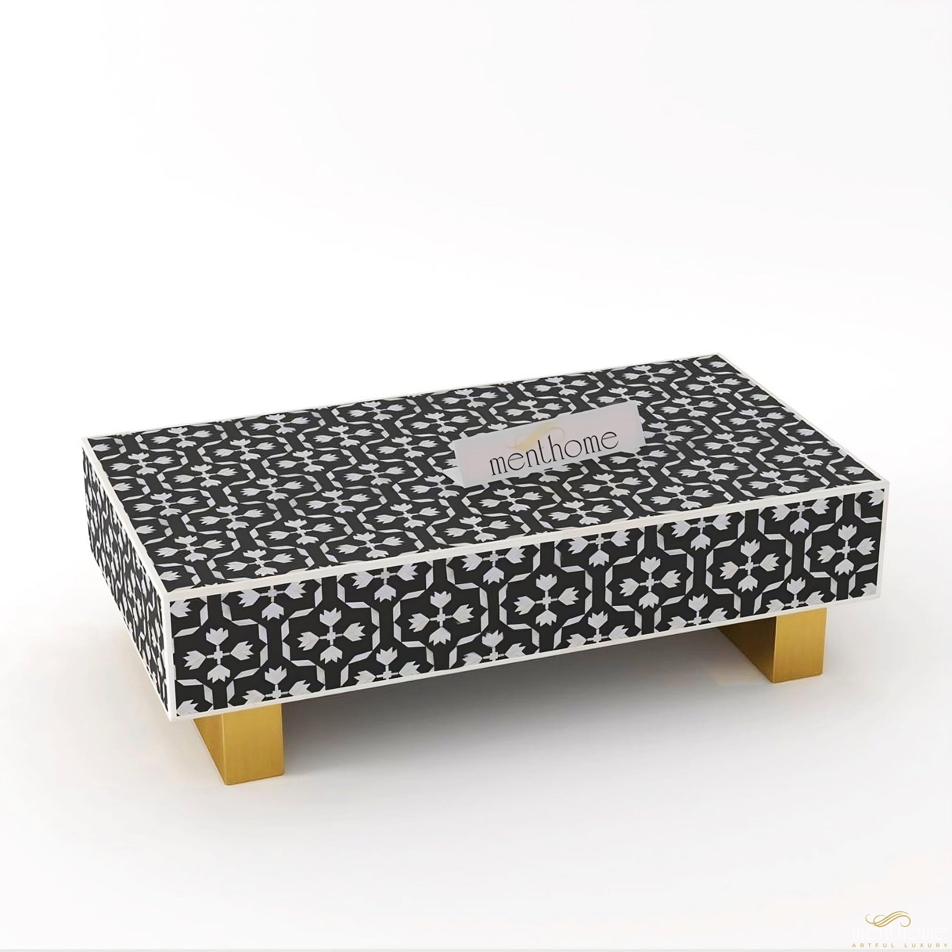Bone Inlay Rectangular Black Coffee Table | Luxury Handmade Coffee Table