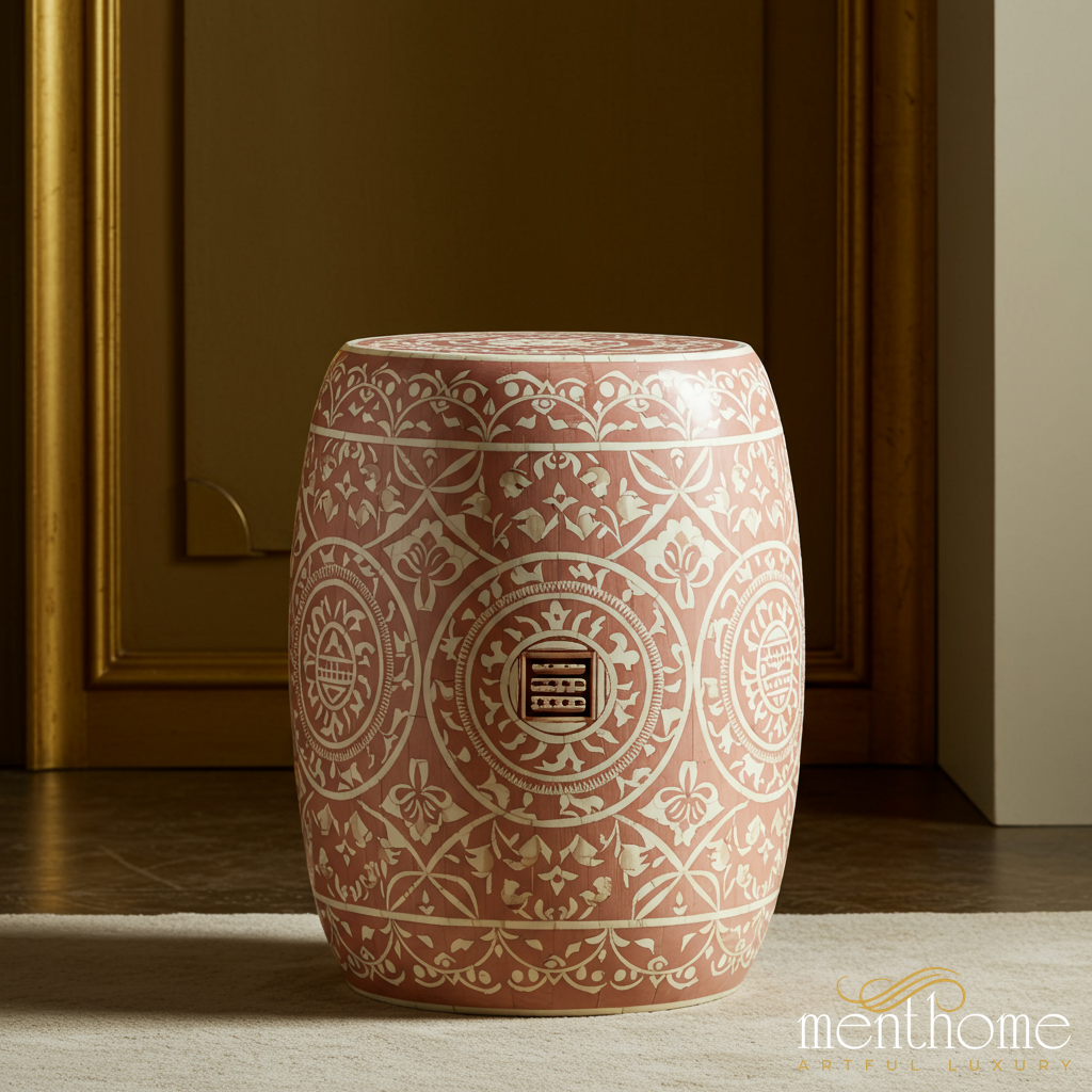 Decorative Ceramic Garden Stool with Intricate Pattern | Luxury Handmade Stool