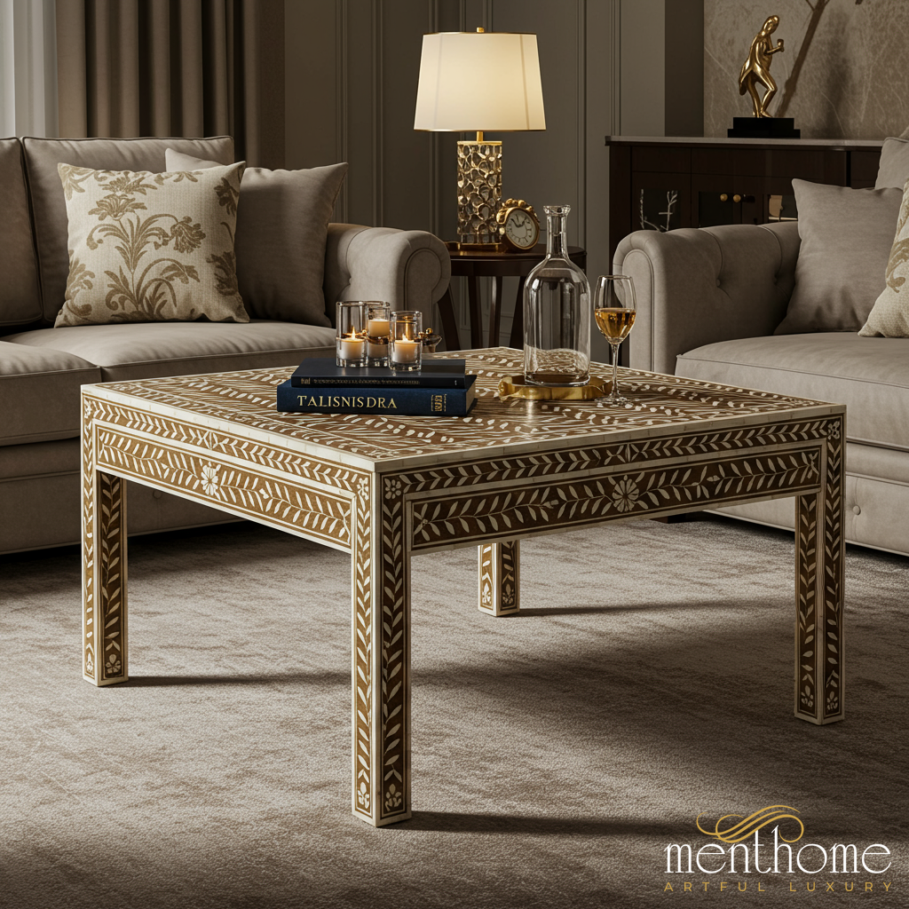 Handcrafted Inlaid Bone Coffee Table | Luxury Handmade Coffee Table