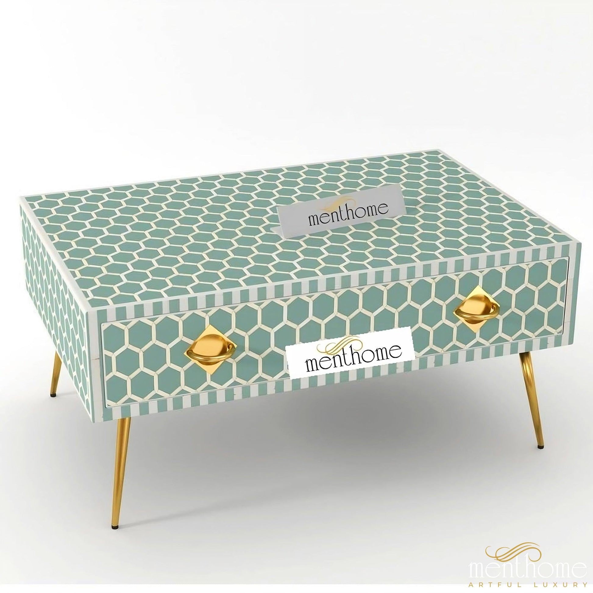 Bone Inlay Wooden Honeycomb Coffee Table | Luxury Handmade Coffee Table