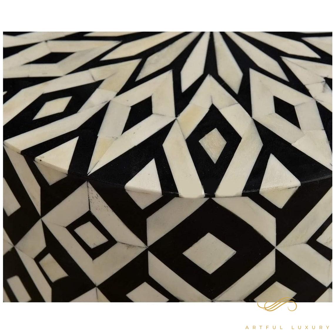 Modern Floral Pattern Stool for Home Furniture Handmade Wooden Inlay Stool | Luxury Handmade Stool